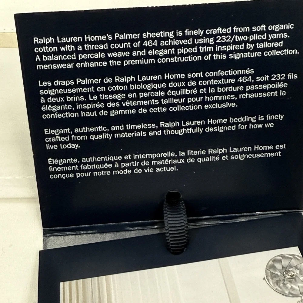 Ralph Lauren Organic Cotton Percale Palmer King Flat Sheet White Sand NEW $200‎
